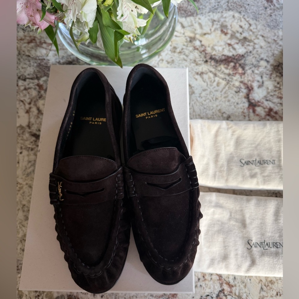 Saint Laurent YSL Le Loafer Cassandre Penny Loafers in Brown Suede - Size 37 - Picture 11 of 16